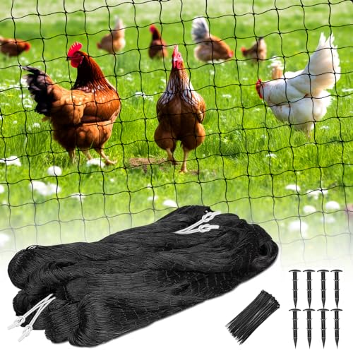 Bird Net 25'x50' with 1" Mesh Nylon Bird Netting for Garden, Poultry Netting Heavy Duty Aviary Netting Chicken Coop Netting, Garden Netting Deer Fence Netting for Fruit Tree, Pests Trellis Net - size: 25'×50'-1''
