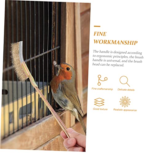 ibasenice 1set Bird Cage Cleaning Brush Steel and Copper Cage Supplies Extra Handle for Easy Cleaning of Bird Droppings Essential Tool - size: 24X3X2CM