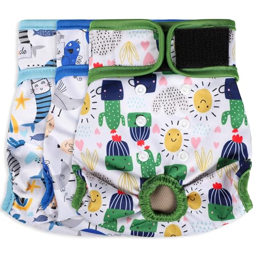 Washable Female Dog Diapers - Premium Reusable Diapers for Doggie in Heat - Highly Absorbent Dog Diapers Female for Pet Incontinence with Adjustable Snaps (Cactus，S) - color: Cactus, size: Small（New Born-11.5“Waist）