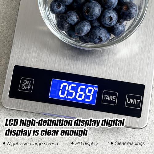 Food Kitchen Scale, 33lb Food Scale Precisely Measures Grams and Ounces for Baking and Cooking, 304 Stainless Steel Kitchen Scale for Food with LCD Display, Batteries Included - style: Rechargeable / 33lbs