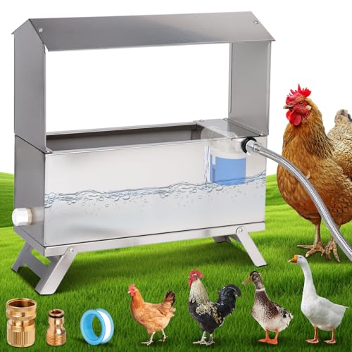 1.6 Gal Automatic Chicken Waterer with Float Valve Kit and Bottom Bracket | Stainless Steel Poultry Waterer Dispenser No Leaks Chicken Coop Accessories for Hen Duck Goose Turkeys