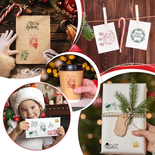 JarThenaAMCS 11 Pcs Merry Christmas Wooden Rubber Stamps Xmas Mixed DIY Craft Stamps for Party Gift Decor Scrapbooking Cards Making - style: Christmas
