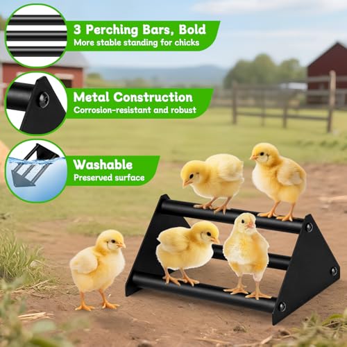 Makerfire Chicken Perch for Coop, Metal Roosting Bars for Chickens in Coop, Anti-Termite Chewing Baby Chick Perch Toys for Brooder, Training Perch Ladder for Large Bird, Parrot, Hens, Macaw (Small)