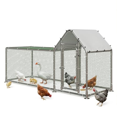 LEMBERI Small Metal Chicken Coop, Walk-in Chicken Run,Galvanized Wire Poultry Chicken Hen Pen Cage, Rabbits Duck Cages with Waterproof and Anti-Ultraviolet Cover for Outside,Backyard and Farm - size: 118"L x 39.5"W x 59"H
