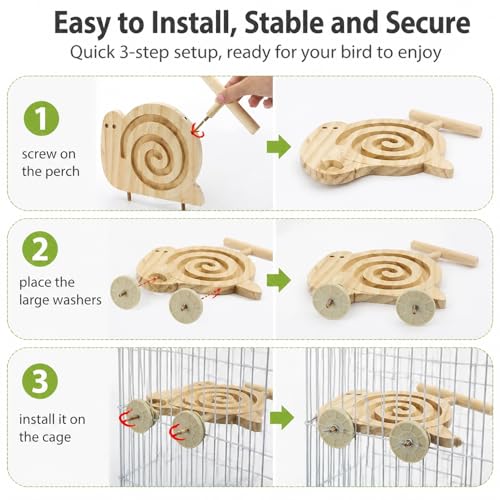 Bird Foraging Toy with Perch, Natural Kiln-Dried Wood Slow Feeder Puzzle Toy for Parakeets, Budgies Cockatiels Conures Relieve Boredom Reduce Seed Mess Prevent Overgrown Beaks for Small & Medium Birds
