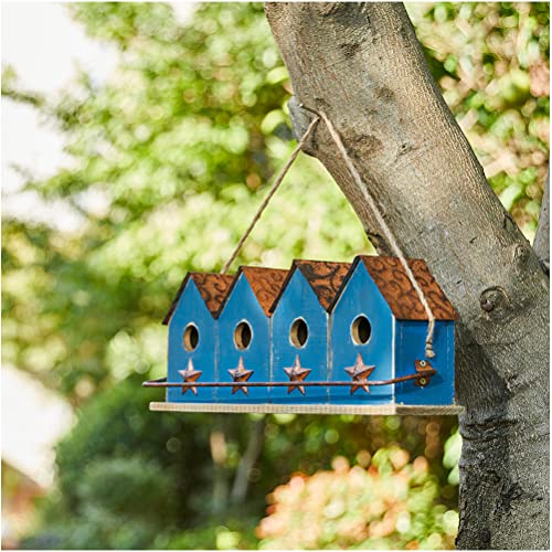 Glitzhome 17" L Retro Blue Distressed Solid Wood Birdhouse with Perch Garden Hanging Bird House for Outdoors - color: 17"L Retro Blue