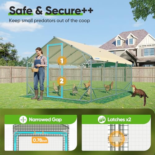 Quictent Large Metal Chicken Coop Run Upgraded Reinforced Hardware Cloth | Premium Galvanized Metal Tube, Walk-in Poultry Cage for Outdoor Yard Farm, Waterproof Cover, 13.1x9.8x6.6FT - size: 13.1x9.8FT