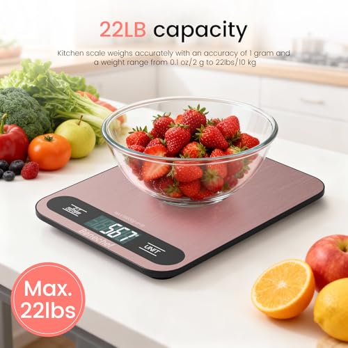 Premium Digital Kitchen Scale, Precision Accurate to 1g, Stainless Steel with LCD Display, 6 Units with Tare Function，Pink - Perfect for Baking, Cooking, and Coffee