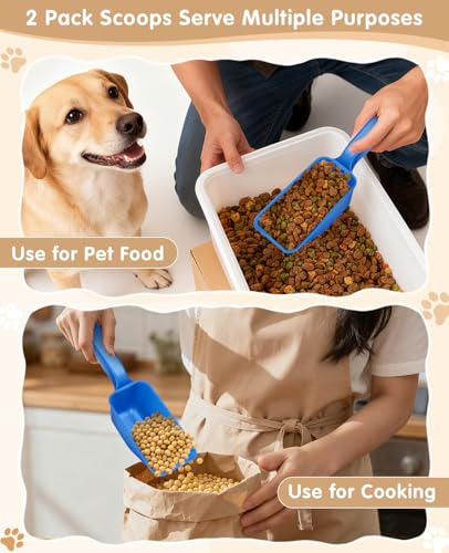 2-Pack Dog Food Scoop 1 Cup, Plastic Pet Food Measuring Scoop With Measuring Lines (1/2 & 1 Cup Markings) for Dogs, Cats, Fish, Bird（Black and Blue) - color: Black and Blue