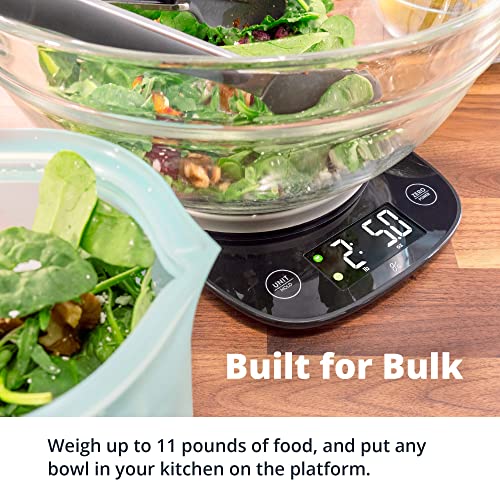 Greater Goods Digital Food Scale with Bowl, 11lb to 5kg Capacity, Grams and Ounces, Tare Function, 4 Units for Baking, Meal Prep, Weight Loss, Stainless Steel - color: Black with Bowl