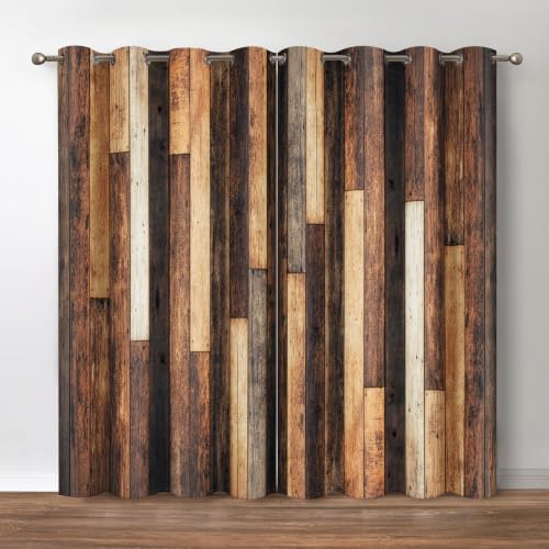 Rustic Wood Blackout Curtains 2 Panel Set, 42"x63" | Brown Wood Hardwood Floor Plank Board Curtains of Farmhouse Retro Decor for Bedroom Living Room Grommet Window Drapes - color: Wood Grain3, size: 42"W x 63"L (Pack of 2)