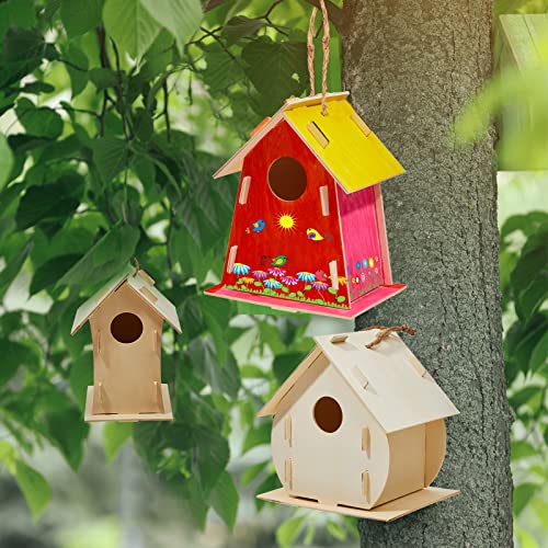 Deekin 42 Sets DIY Birdhouse Kit for Kids to Build and Paint, Include Unfinished Wooden Bird House Strips and Colorful Painting Pens for Fun Craft Activity Creative DIY Art Project