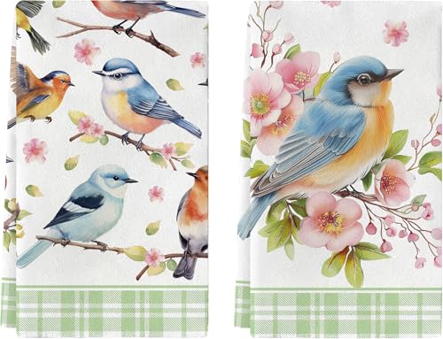 Bird Kitchen Towels, Floral Spring Kitchen Bathroom Dish Towels, 2-Pack, 18x26 Inch, Multicolor, Polyester - color: Floral Bird-2