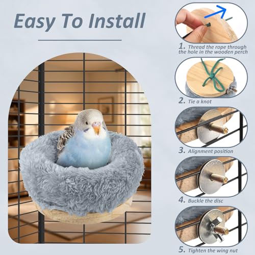 DBNESS Small Bird Nest for Cage, Removable Plush Parrot Hammock Warm Resting Perch Platform for Budgies Cockatiel Conure Parakeet Hamster Washable Breeding Sleeping Lay Eggs Nesting (Grey, S) - size: S