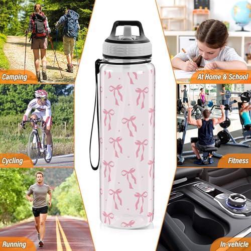 Bow 32 oz Water Bottle - Clear Tritan, BPA-Free, LeakProof with Carry Strap for Sports, Gym & Outdoor Activities - color: C02