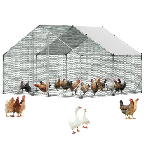 VEVOR Large Metal Chicken Coop,9.8 x 9.8 x 6.6 ft, Walk-in Chicken Run House with Waterproof Cover & Sturdy Frame, Spire Roof Poultry Cage Duck Pen for Rabbit Hen Goose Outdoor Backyard Farm Use - size: 118.1"L x 118.1"W x 78.7"H