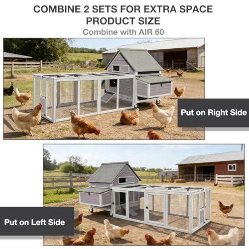 GUTINNEEN Large Chicken Coop with Wheels for 6-8 Chickens, Mobile Wooden Hen House with 2 Nesting Boxes, Removable Tray, Weatherproof Roof, Expandable Outdoor Poultry Cage - size: 67.3"L x 40"W x 49.8"H
