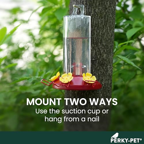 Perky-Pet Window Mount Hummingbird Feeder, 8 oz Nectar Capacity | 3 Bee Guard Ports, Suction Cup & Removable Perches, Plastic Shatter-Resistant Bottle for Outdoor Backyard Bird Watching, 217 - size: 1 Pack