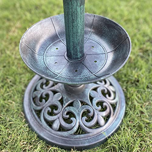 Westcharm 30 Inch Solar Powered LED Lighted Birdbath with Planter Bowl for Outdoors Yard Outside Outdoor Garden Decoration Pedestal Base Stand - Verdigris Green Polyresin Solar Bird Bath with Planter - color: Green, size: 30 Inch Tall
