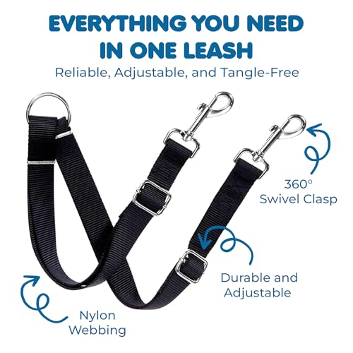 SunGrow 16-24" Adjustable Double Dog Walker Leash, Lightweight Dual Lead with 360° Swivel Zinc-Alloy Clips, Durable Polypropylene Strap, Fits Small to Medium Breeds, Ideal for Daily Walks & Training - size: 16 - 24 in