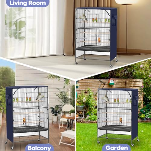 Bird Cage Cover, Large Birds Cage Covers for Night, Birds Cover for Cage with Adjustable Front Curtain, Blackout & Breathable Birdcage Covers for Parrot, Small Animals(Not Include Bird Cage) - color: Blue