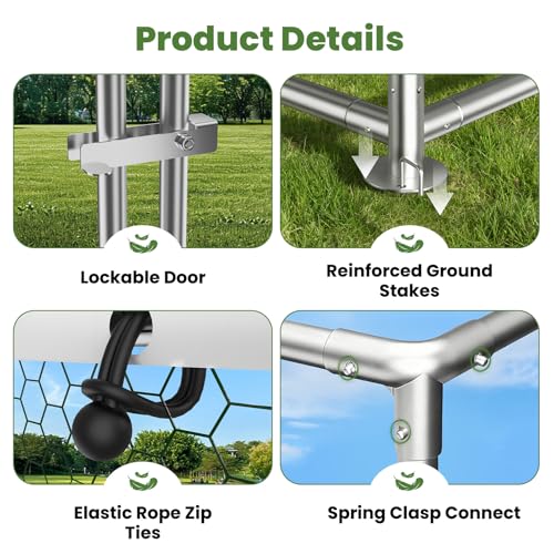 Large Metal Chicken Run for Yard with Cover, Heavy-Duty Chicken Coop Pen | 13.2 x 9.8 x 6.4 FT Outdoor Walk-in Chicken Run Enclosure for 10-20 Chickens, Outdoor Duck House & Rabbit Cage - size: 157.5"L x 118.1"W x 78.0"H