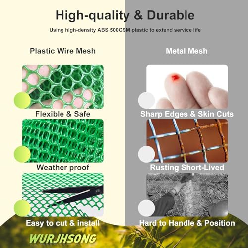 Plastic Wire Mesh Fence 16in x 10Ft Plastic Chicken Wire Mesh for Poultry, Dogs, Rabbit, Snake Barrier & Gardening Versatile Plastic Fencing (16in x 10Ft, Green) - color: Green, size: 16in x 10Ft