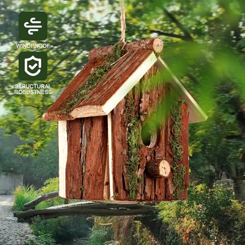 Wooden Bird House for Outside - Handmade Natural Wood Birdhouse for Garden, Yard, or Patio - Bird House - Ideal for Wild Birds, Sparrows, Bluebirds, and Finche