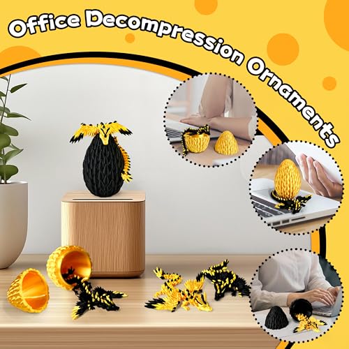 Impossmaker 2PCS 3D Printed Dragon Egg with Dragon Inside, Black and Gold Eggs Articulated Fantasy Fidget Toys, Collectible Mythical Creature Gifts for Adults Teens, Cool Stuff Desk Decor - style: 2P