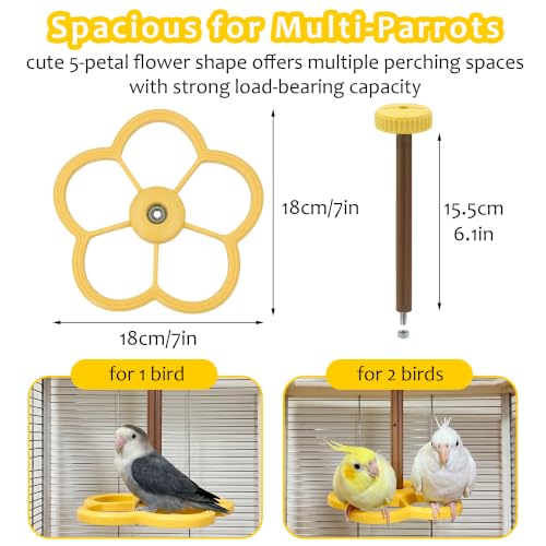 Washable Bird Spinning Perch Toy, with 1.8'' Washer Fit Most Cages | 360° Rotation Perch with Anti-Slip Texture, Sturdy Hanging Parakeet Cage Toy for 1-2 Birds Cockatiels Budgies Lovebirds - color: Yellow