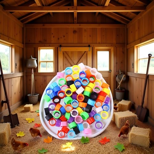 100 Pcs Multicolor Poultry Leg Rings, 10 Colors Poultry Foot Rings Bird Identification Leg Bands Clip-on for Birds, Ducks, Chickens (Diameter 8 MM)