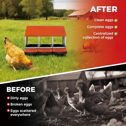 3 Holes Chicken Nesting Boxes for Laying Eggs, Wall-Mounted & Floorstanding Nesting Boxes for Chickens Ducks Geese, for Farm Backyard Chicken Coops, Orange - color: Orange, size: 3 Holes