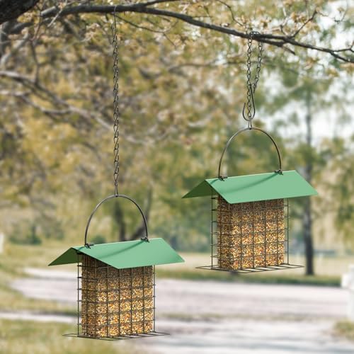 Bird Feeder for Outdoors, Squirrel Proof Suet Feeder for Outside Hanging | Adjustable Chain Hanging for Garden Yard Outside - Suet Cake Feeders Squirrel Proof Birdfeeder