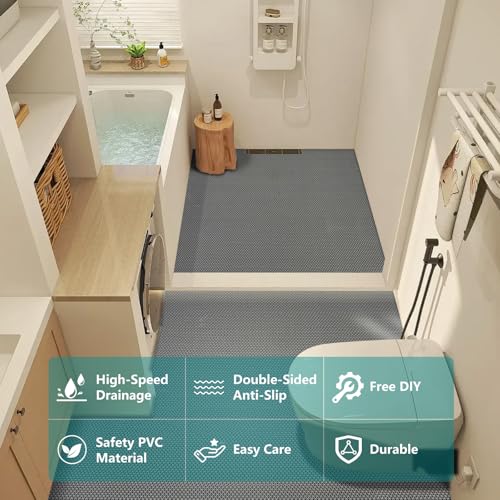 WochiTV Non Slip Drainage Mats PVC Pool Floor Mat 0.23'' Thick Outdoor Indoor Parking Space Mat for Bathroom Garage Basement Backyard Commercial Kitchen 3x16.6Ft - color: Grey, size: 3 x 16.6 ft
