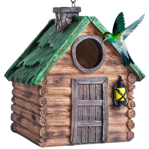 DEWEL Bird Houses for Outside Clearance, Waterproof Resin Birdhouses for Outdoors, Rustic Bird House Garden Backyard Decor, Hanging Bird House for Bluebird Finch Wren Chickadee, Best Gift Choice - color: Brown