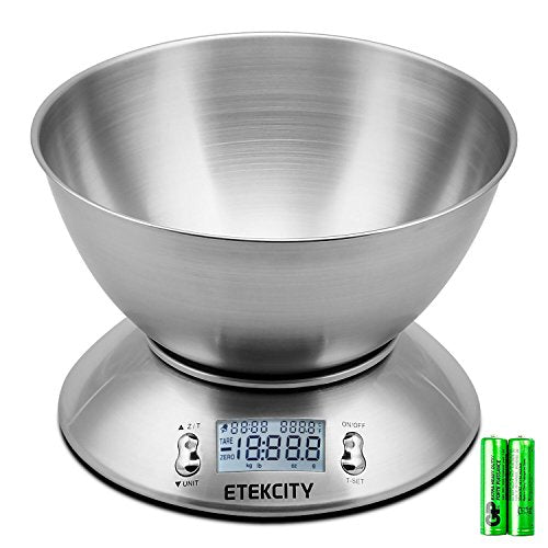 Etekcity Food Scale with Bowl, Timer and Temperature, Grams and Ounces | Stainless steel bowl with tare, temperature sensor, ideal for baking, coffee and meal prep - color: Stainless Steel-Silver
