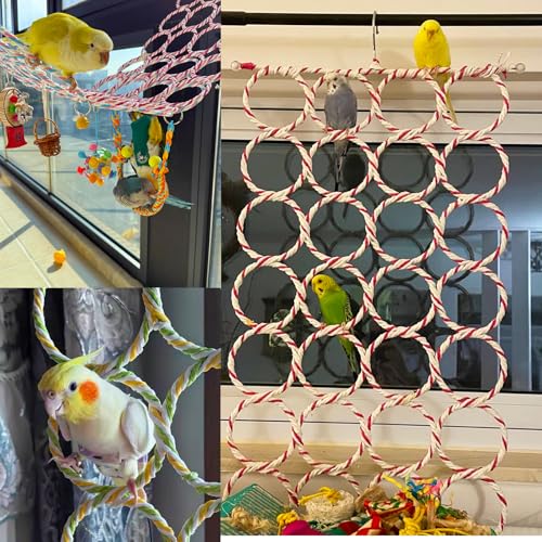 2 Pcs Bird Swing Climbing Rope Net Toys 14" x 24" Parakeet Hemp Rope Perch Swing Ladder Bridge Hanging Hammock Small Animal Activity Toy for Parrot Lovebirds Hamster Mice Rat Ferret (Random Color) - size: 2Pcs