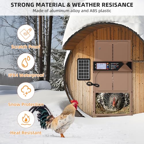 Automatic Chicken Coop Door, 4 Modes LCD Display Chicken Coop Door Solar Powered with Timer & Light Sensor, Aluminum Alloy Automatic Chicken Door with Anti-Pinch, IPX4 Waterproof - color: Brown