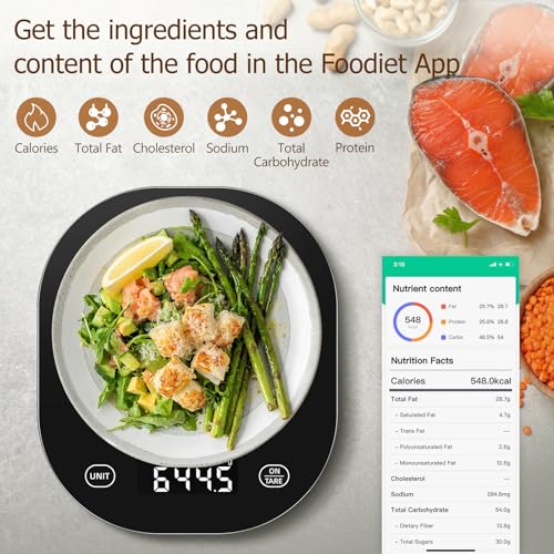 Arboleaf Smart Food Scale with Nutritional Calculator, 22lb Kitchen Scale | Food scales for kitchen with app for macro, keto, calorie, cooking, grams and ounces, 0.1oz/0.5g, AAA Battery Operated - color: Black