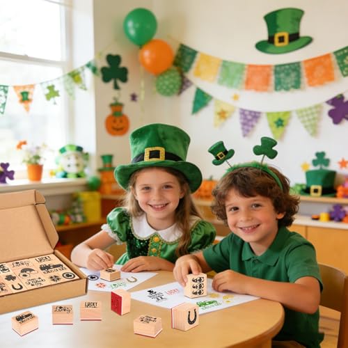 JarThenaAMCS 11 Pcs St. Patrick's Day Wooden Rubber Stamps Lucky Clover Shamrock Gnome Mixed DIY Craft Stamps for Irish Party Decor Scrapbooking Cards Making - style: St. Patrick's Day