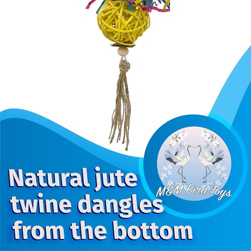 1701 Rainbow Rattan Bird Toy with Jute and Crinkle Paper – Shredding and Foraging Fun for Parakeets, Cockatiels, Conures, and Small Parrots – Natural Bird-Safe Toy for Cage Enrichment