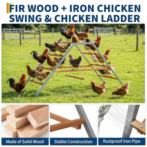 Chicken Roosting Bars for Coop Accessories, Chicken Perches with Swing for 10-12 Chickens, Wooden Chicken Ladder for Pet's Healthy & Happy, Easy to Assemble and Clean | for 10-12 Chickens, Wooden Chicken Ladder for Pet's Healthy & Happy, Easy to Assemble