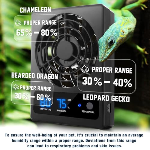 Reptile Ventilation Fan with Humidity Sensor and High-Temp Alarm, Fan Dehumidifier for Reptile Enclosure and Terrarium, Suitable for Humid Environments, Rainforest and Ecological Tanks - color: 1PCS-Black