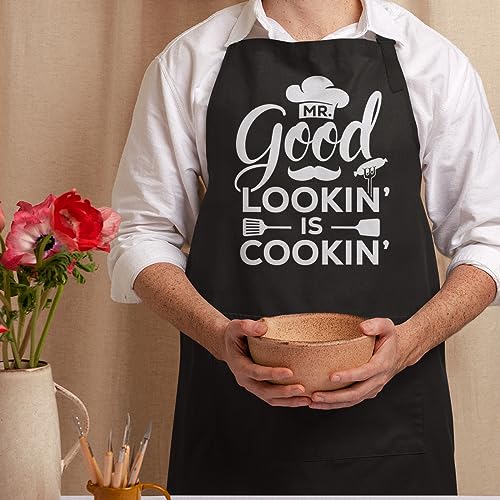 SANDJEST Funny Mens Aprons with Pockets for BBQ Grilling Cooking Grandpa Husband Apron for Birthday Christmas Father's Day - color: Cooking Lover 1