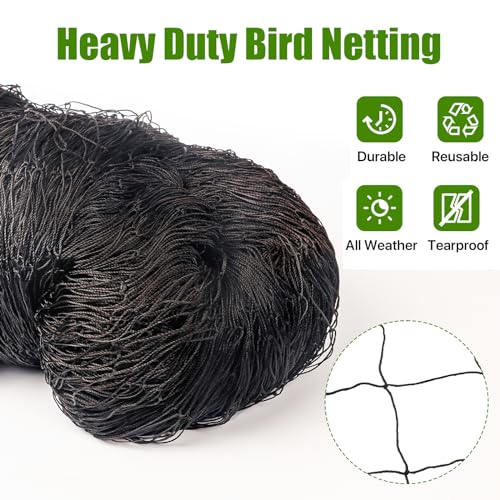 CITOOTY Bird Netting for Chicken Coop Run, 25x50 Ft Heavy Duty Poultry Netting with 2.4" Mesh, UV Resistant Black Net Garden Netting for Fruit Trees, Vegetable Plants, and Yard Protection - size: 2.4", 25' x 50'