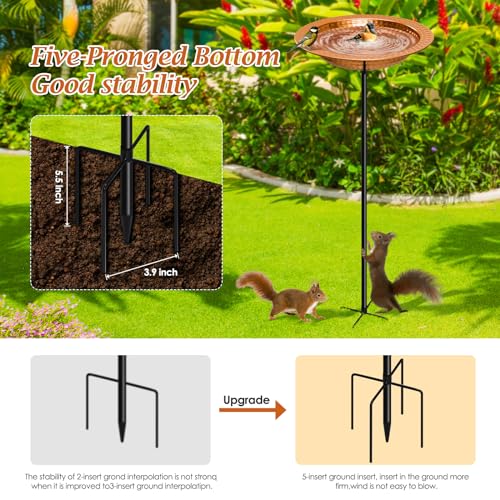 YADOOLIFE Metal Bird Bath Stand for Outdoors Garden, Bird Baths Birdbaths Bowl with Stake, Hand-Hammered Standing Birdbath, 5-Prong Base (Standing Bird Bath)