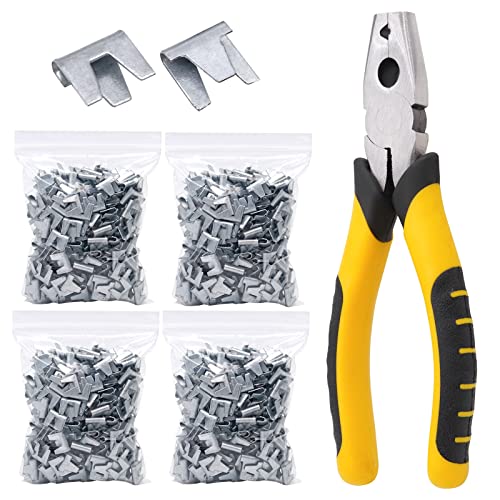 1200pcs Wire Cage Clips with Hog Ring Pliers Fencing Plier Snap-Ring Pliers Hog Wire Fence C Clip for Bird Quail Rabbit Chicken Cage