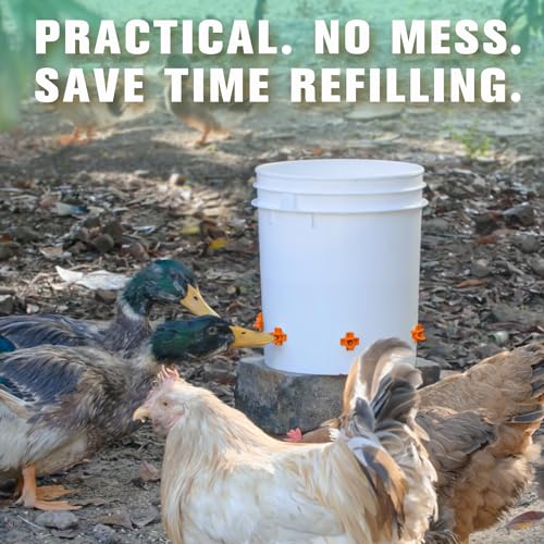 Chicken Waterer Nipples, Pack of 15 (Orange), Horizontal Side Mount, Anti-Leak Automatic Water System for Poultry, Suitable for Chickens, Duck, Quail, Includes Drill Bit & Installation Tool