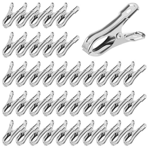 PAMASE 40Pcs Large Open Stainless Steel Garden Clips | 2" Metal Clamps for Greenhouse Hoops, Tight Grip, Fix Plant Cover, Shade Cloth, Netting Tarp, Weatherproof Gardening Supplies - style: 40pcs