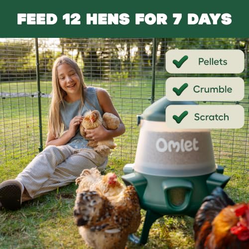 Omlet No Waste Chicken Feeder for Coop | Large 25lb Anti-Spill Poultry Feeder with 6 Feeding Ports | Feeds 12 Hens for 7 Days | Hanging or Free Standing | Weatherproof - size: 25lb
